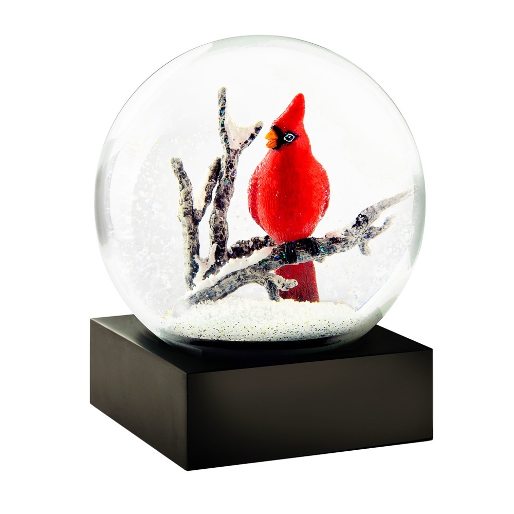Cardinal Snow Globe with Black Base